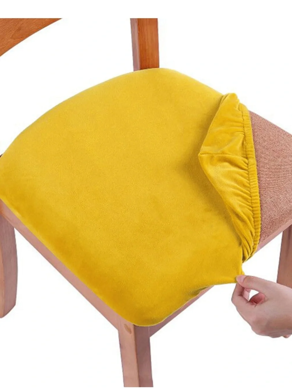 Dining Room Velvet Seat Covers - Mustard Yellow (4-pack)